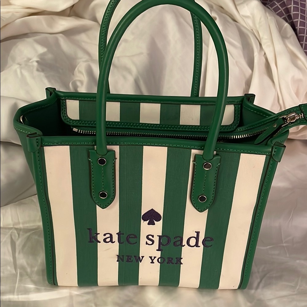 Kate Spade Green and White Striped Tote Bag